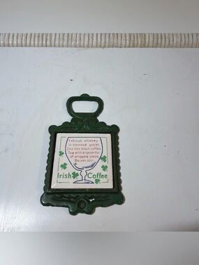 Vintage Irish Morning After Recipe Tile & Cast Iron Trivit Hot Plate